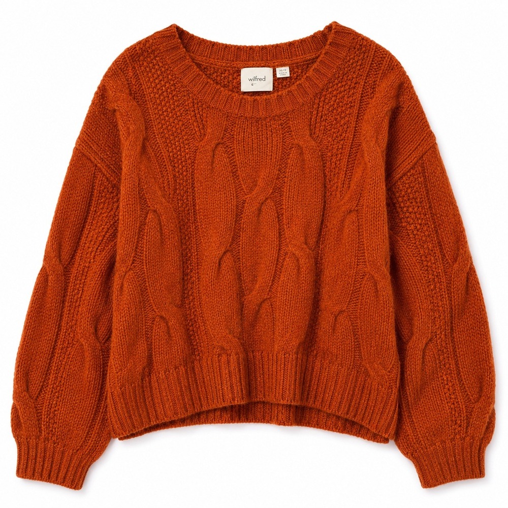 Maeve Anthropologie Burnt Orange Cable Chunky Knit Oversized Sweater L Boho cozy
